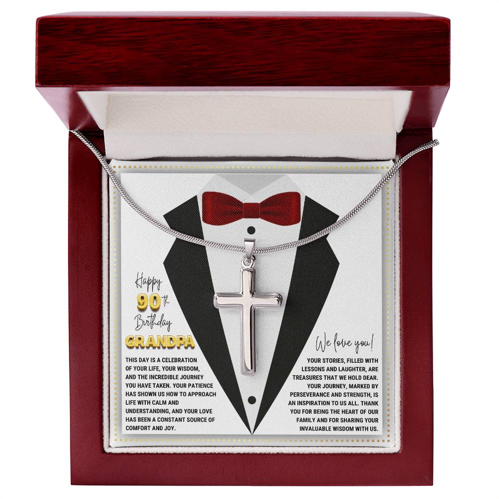 JGF Jewelry Gifts for Family Cross Necklace For Grandpa 90th Birthday Card