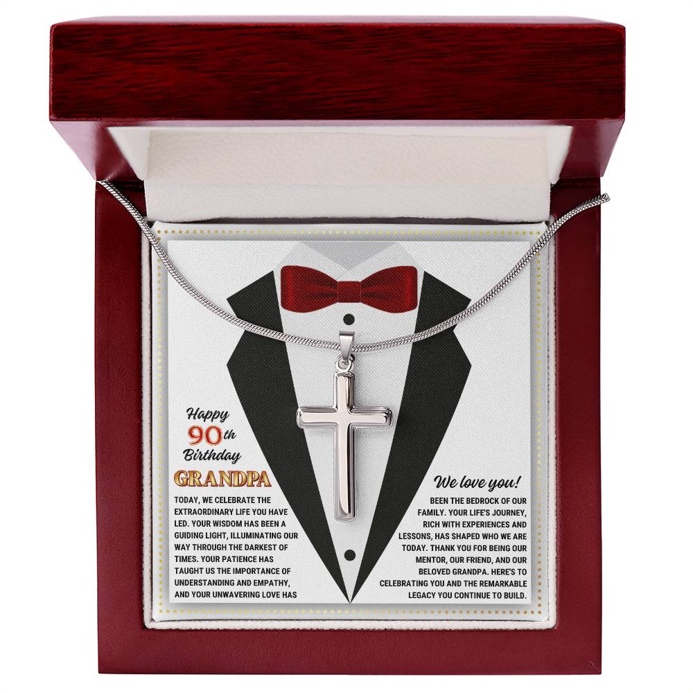 JGF Jewelry Gifts for Family Cross Necklace For Grandpa Happy 90th Birthday Card