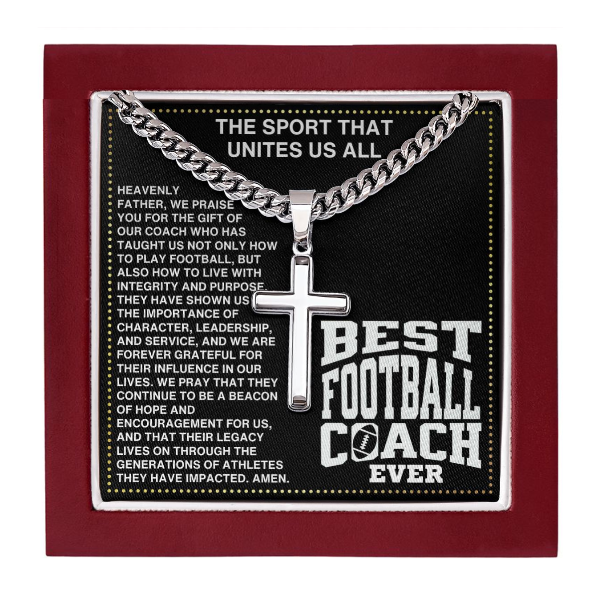 JGF Jewelry Gifts for Family Coach Football Cross Necklace For Boys Men Stainless Steel