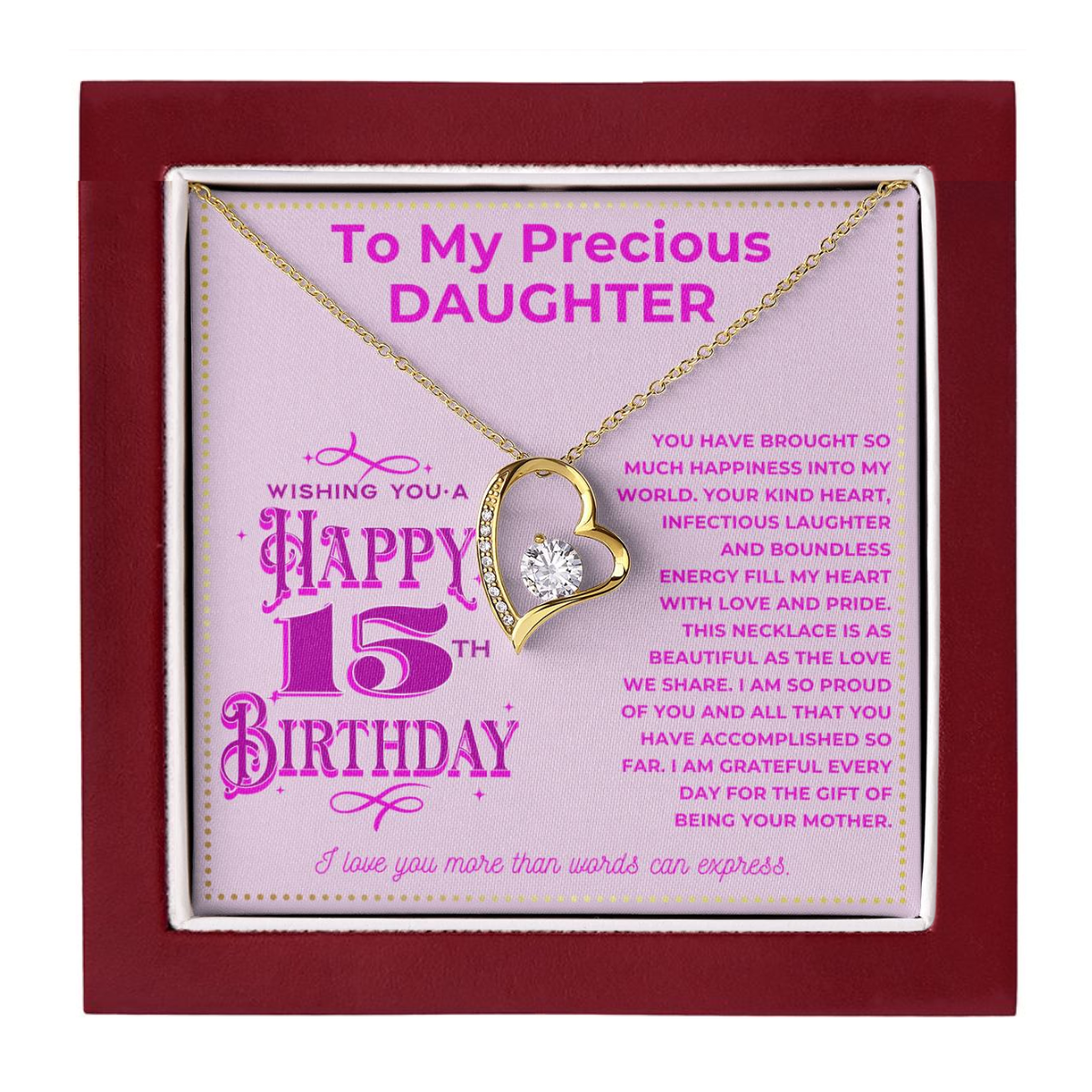 JGF Jewelry Gifts for Family Happy 15th Birthday To My Daughter Necklace