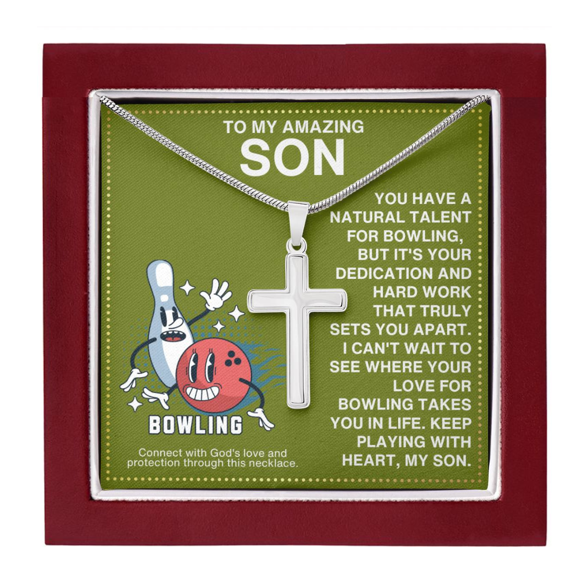 JGF Jewelry Gifts for Family Bowling Cross Necklace For Boys