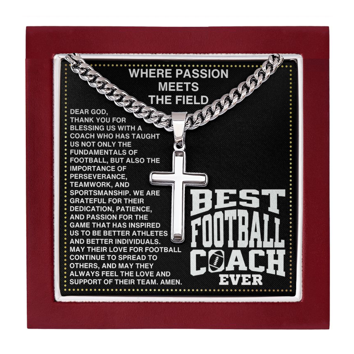 JGF Jewelry Gifts for Family Assistant Coach Football Cross Necklace For Men