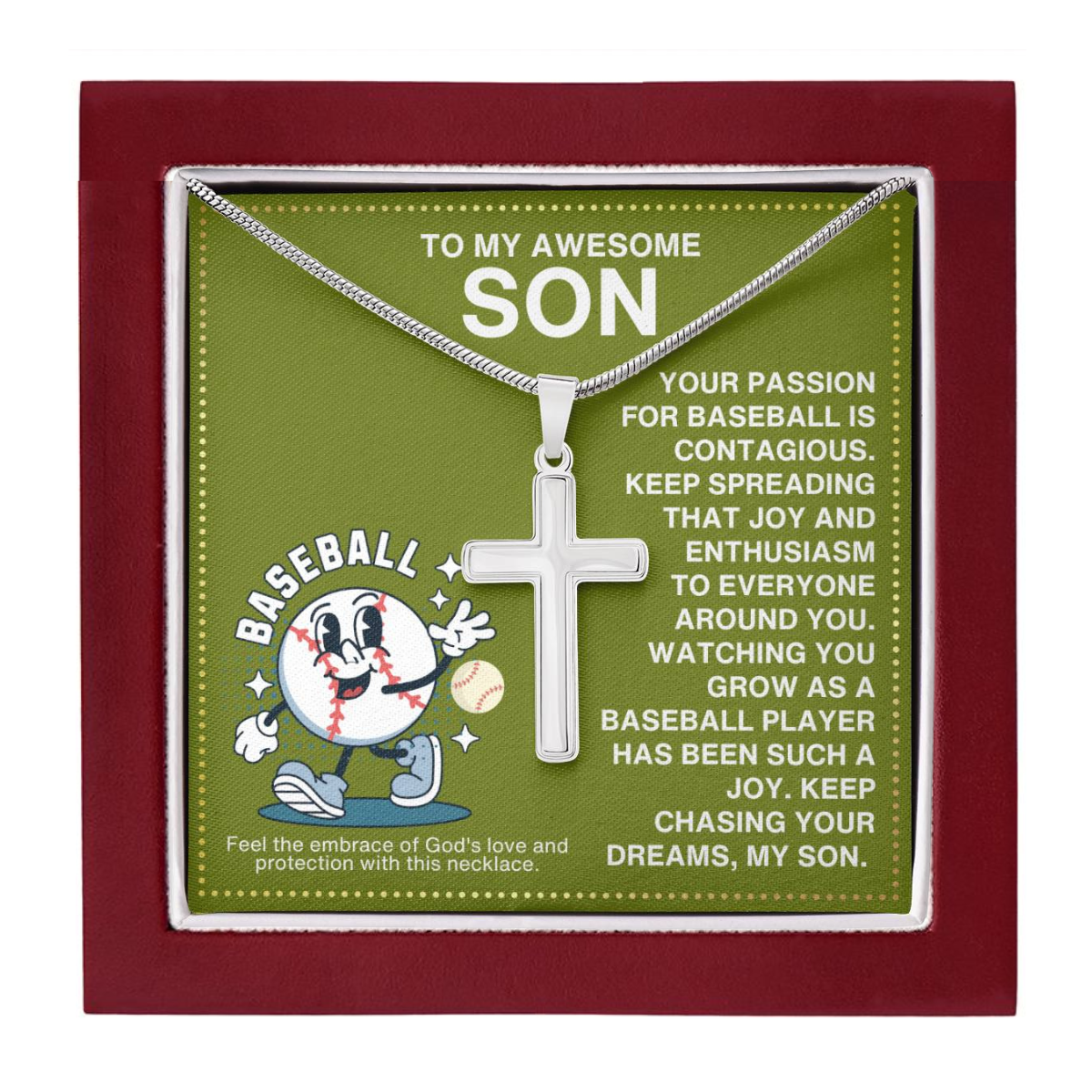 JGF Jewelry Gifts for Family Baseball Cross Necklace For Boys