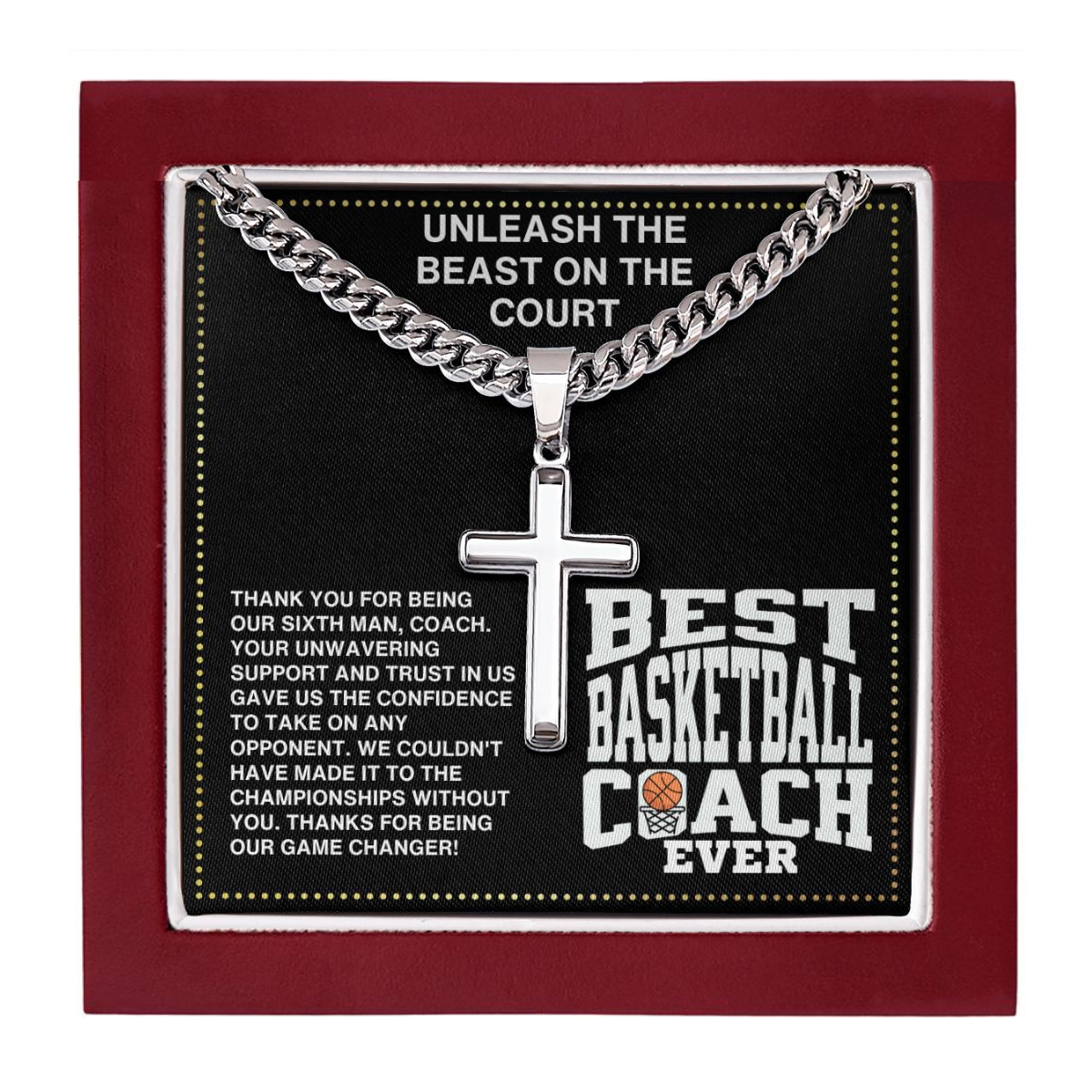 JGF Jewelry Gifts for Family Coach Basketball Cross Necklace For Boys