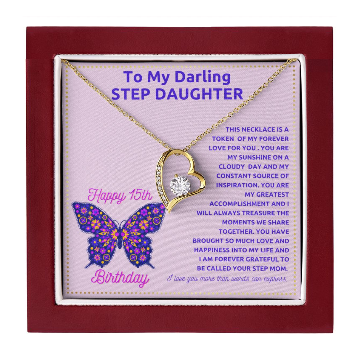JGF Jewelry Gifts for Family 15th Birthday Card for Step Daughter From Mom and Dad
