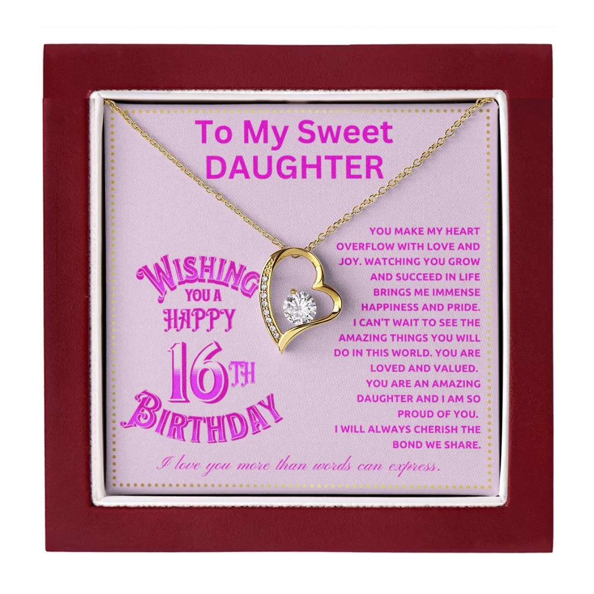 JGF Jewelry Gifts for Family Happy 16th Birthday Card To My Daughter Necklace