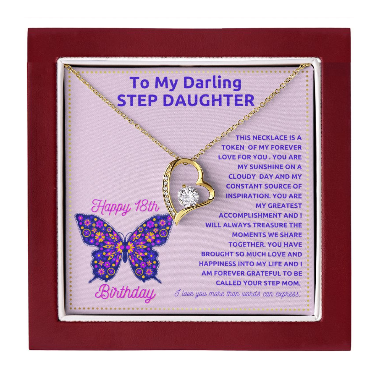 JGF Jewelry Gifts for Family Sterling Silver Necklace For Step Daughter 18th Birthday