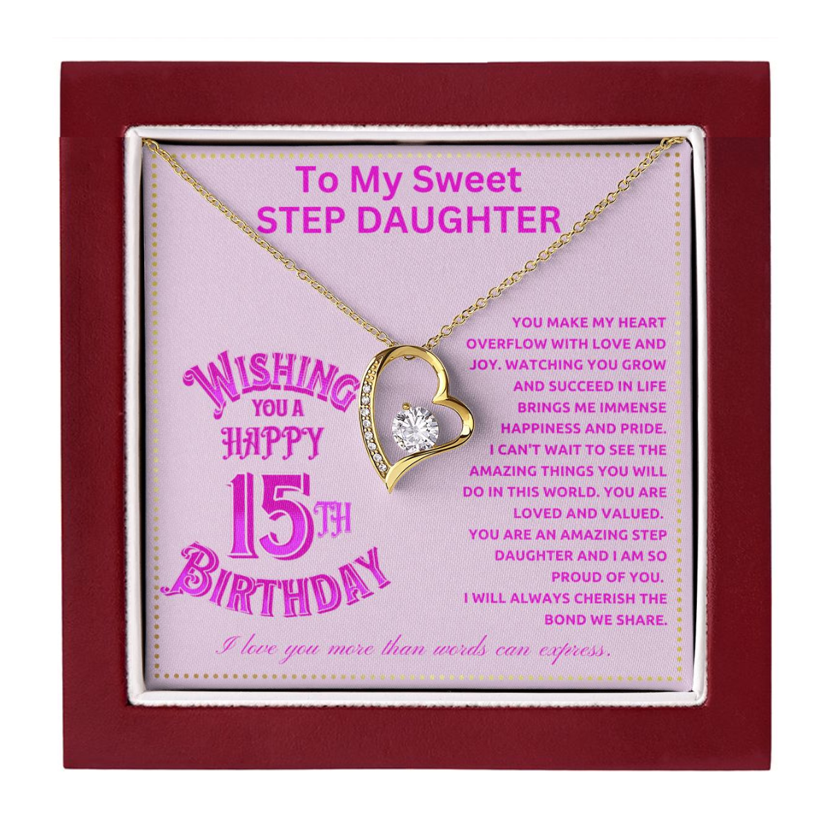 JGF Jewelry Gifts for Family Happy 15th Birthday Card For Step Daughter