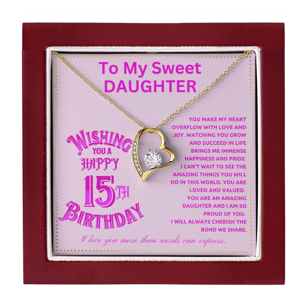JGF Jewelry Gifts for Family Happy 15th Birthday Card for Daughter For My 15 Year Old Daughter