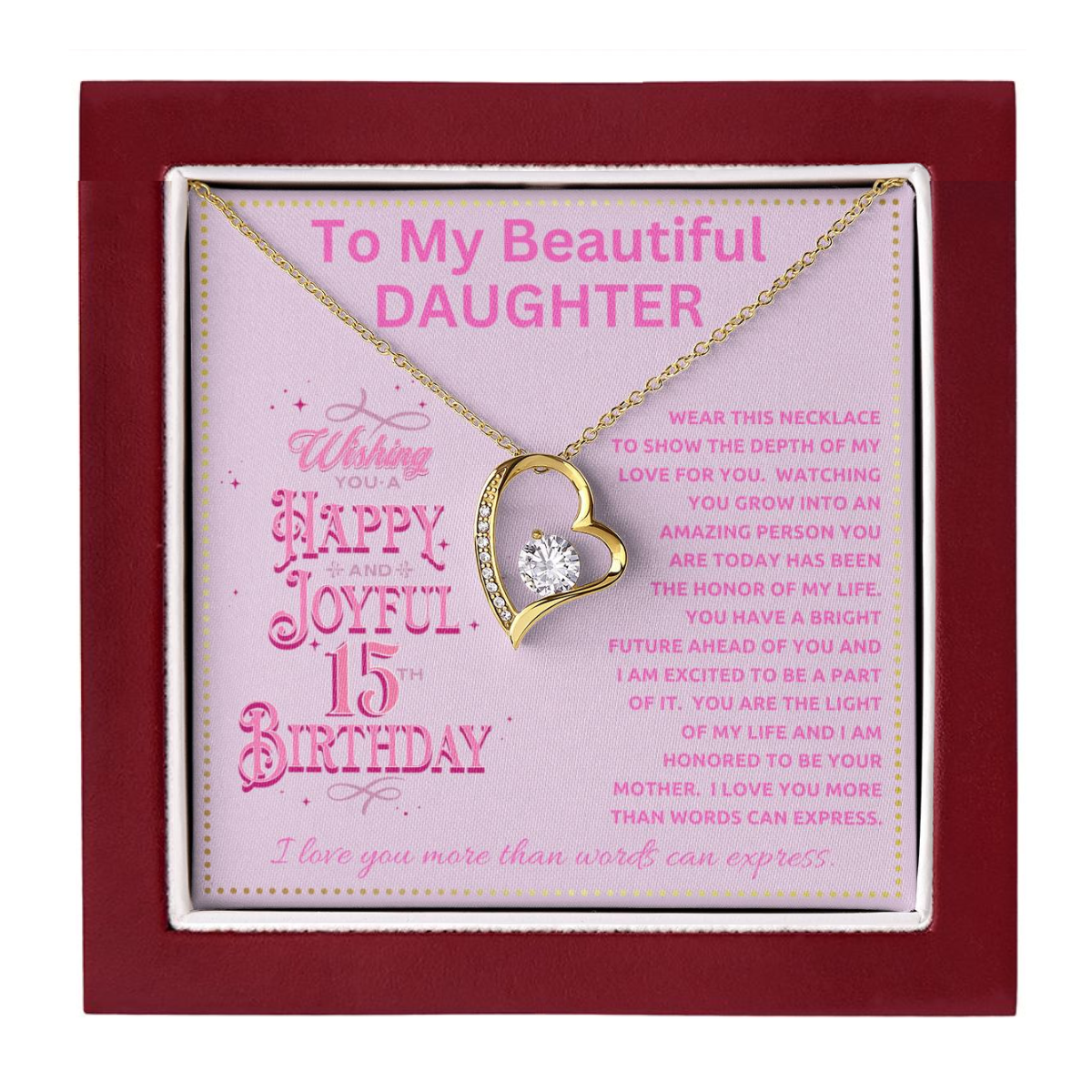 JGF Jewelry Gifts for Family Happy 15th Birthday My Daughter 15 Year Old