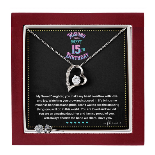 JGF Jewelry Gifts for Family | Happy 15th Birthday Gifts For Teen Girl| Sterling Silver Heart Necklace And Earrings For Women