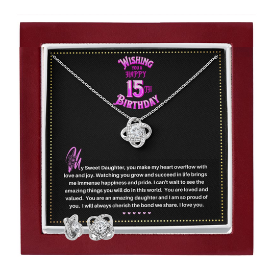 JGF Jewelry Gifts for Family | Happy 15th Birthday Gifts For Teen Girl| To My Beautiful Daughter Love Knot Necklace From Mom