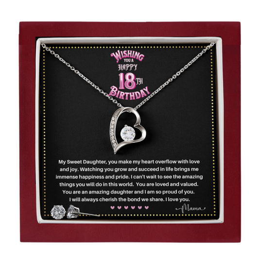 JGF Jewelry Gifts for Family | Gifts for 18th Birthday Daughter from Mom | Sterling Silver Heart Necklace and Earrings for Women