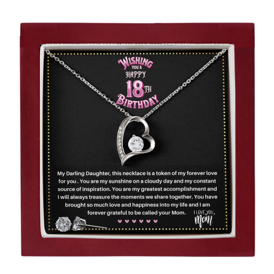 JGF Jewelry Gifts for Family | 18th Birthday Necklace Sterling Silver for my Daughter | Heart Shaped Necklace and Earrings