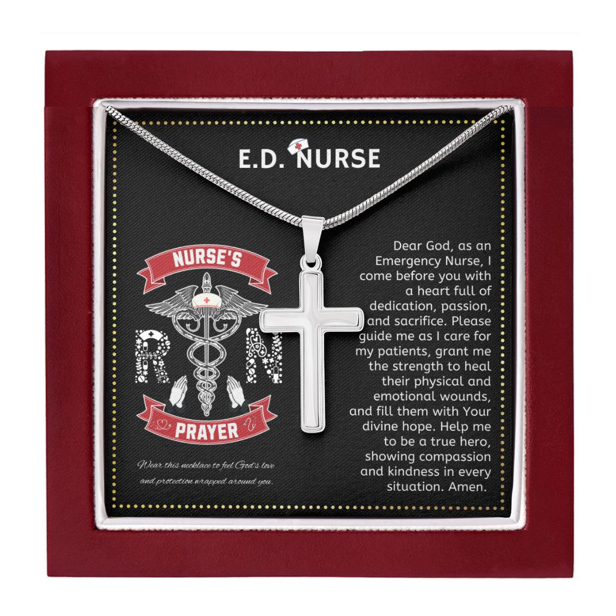 JGF Jewelry Gifts for Family | RN Prayer For Nurses Silver .925 Pendant | Registered ER ED Nurse Gifts