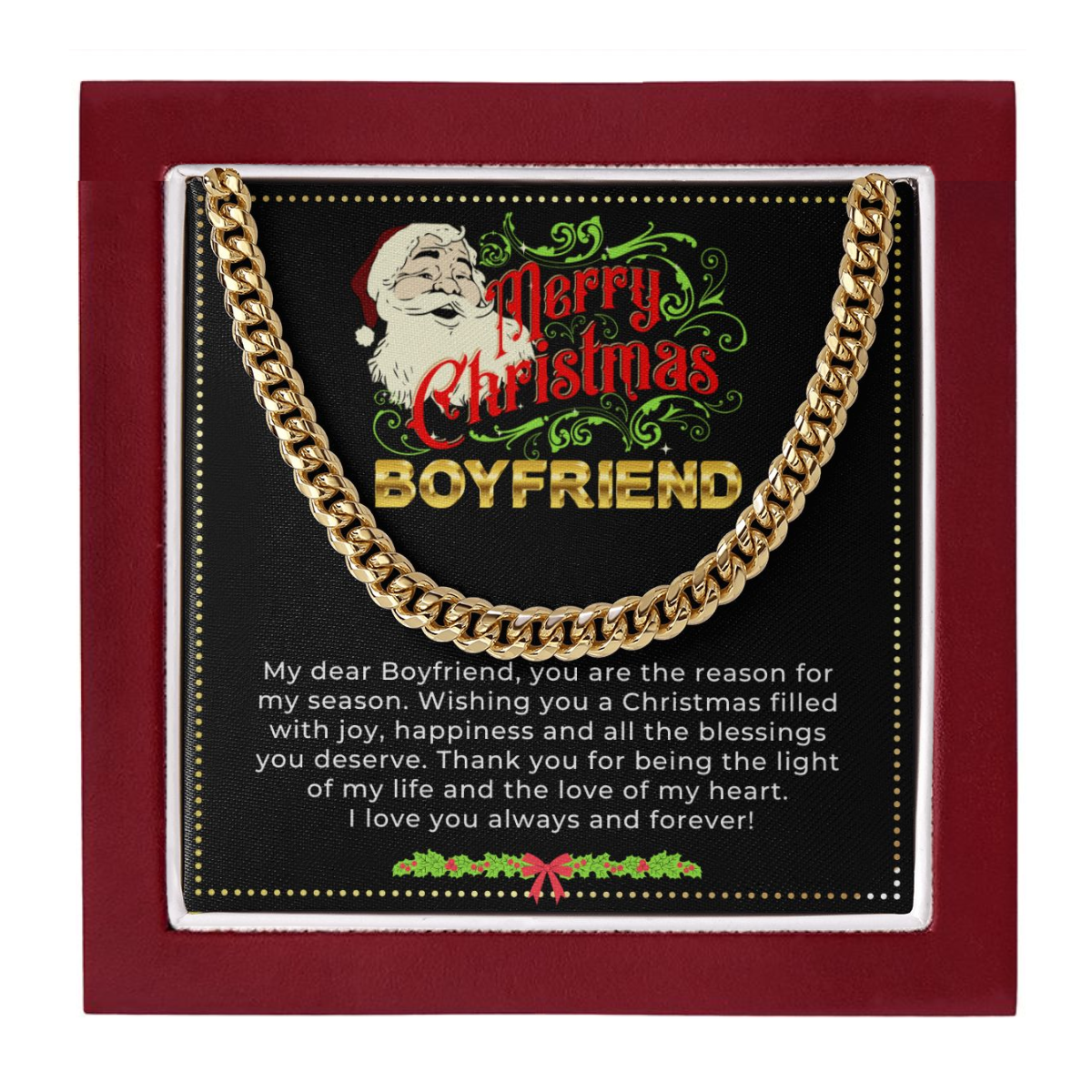 JGF Jewelry Gifts for Family | Boyfriend Christmas Stocking Stuffers For Men | To My Boyfriend Cuban Chain Necklace for Xmas