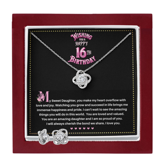 JGF Jewelry Gifts for Family | Sweet Sixteen Birthday Card | To My Beautiful Daughter Love Knot Necklace From Mom