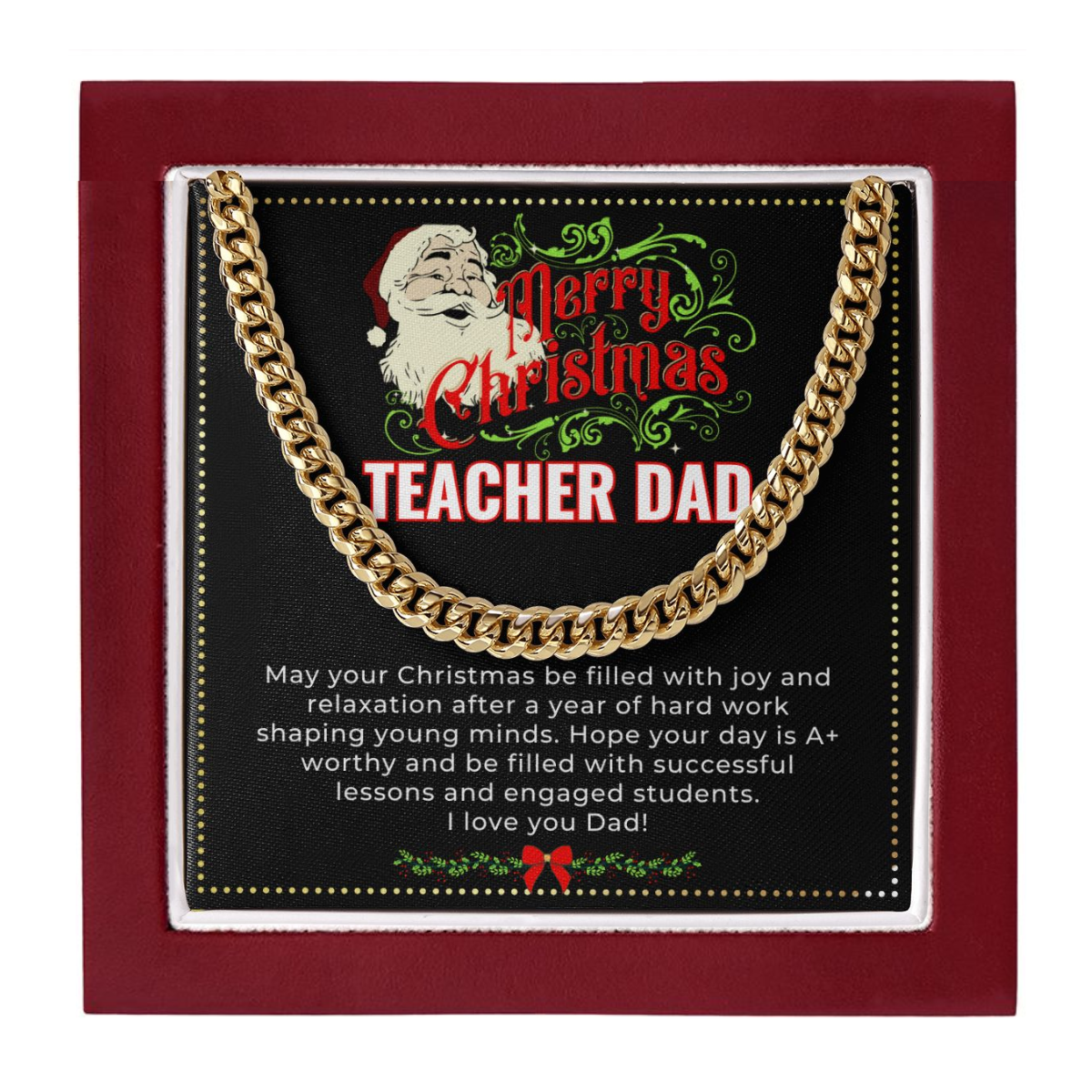 JGF Jewelry Gifts for Family | My Daddy Is A Teacher | Sterling Silver Necklace Charm Christmas Gifts For Dad