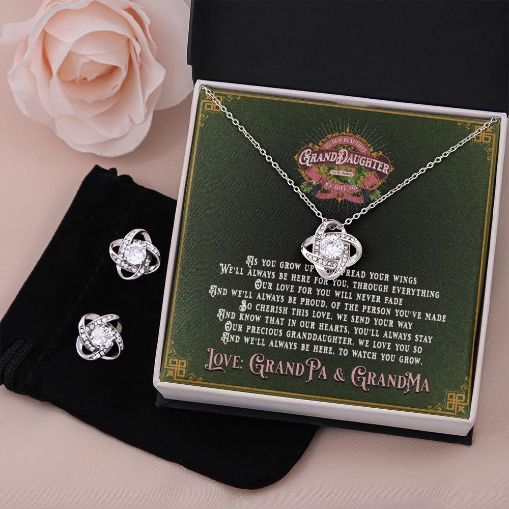 JGF Jewelry Gift for Family: Gifts For Adult Granddaughter From Grandma And Grandpa Silver Necklace and Earrings for Women