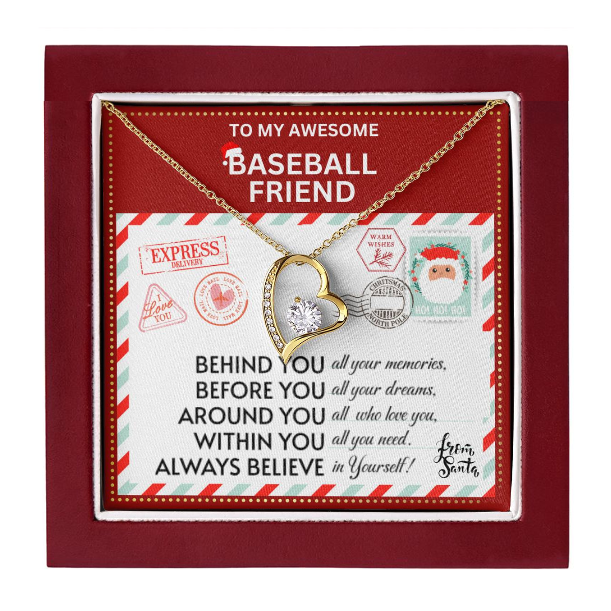 JGF Jewelry Gifts for Family Gift To My Bestie BFF Heart Necklace For Baseball Female Friend