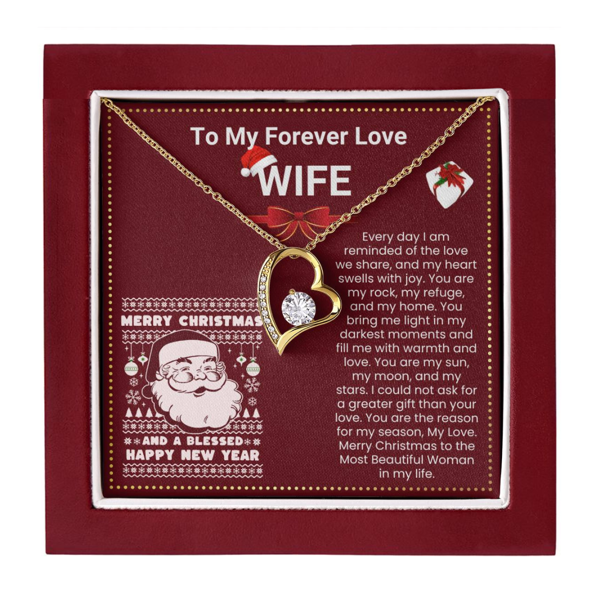 JGF Jewelry Gifts for Family Christmas Message Card For Wife Heart Shaped Pendant Necklace Sterling Silver