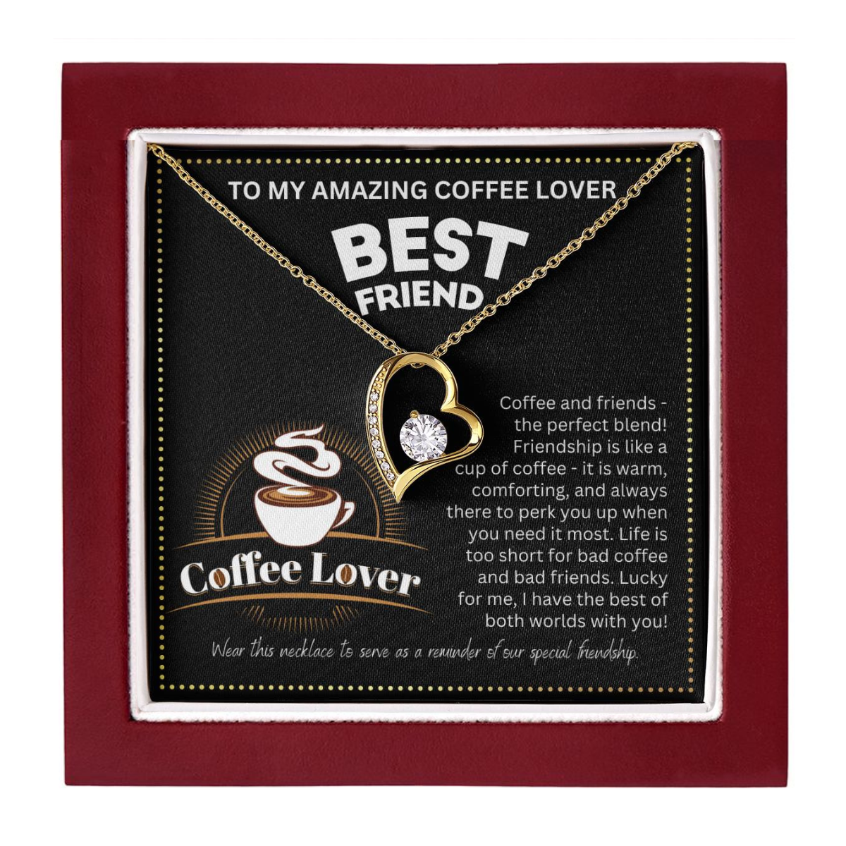 JGF Jewelry Gifts for Family Coffee Lover BFF Bestie Heart Necklace for Women