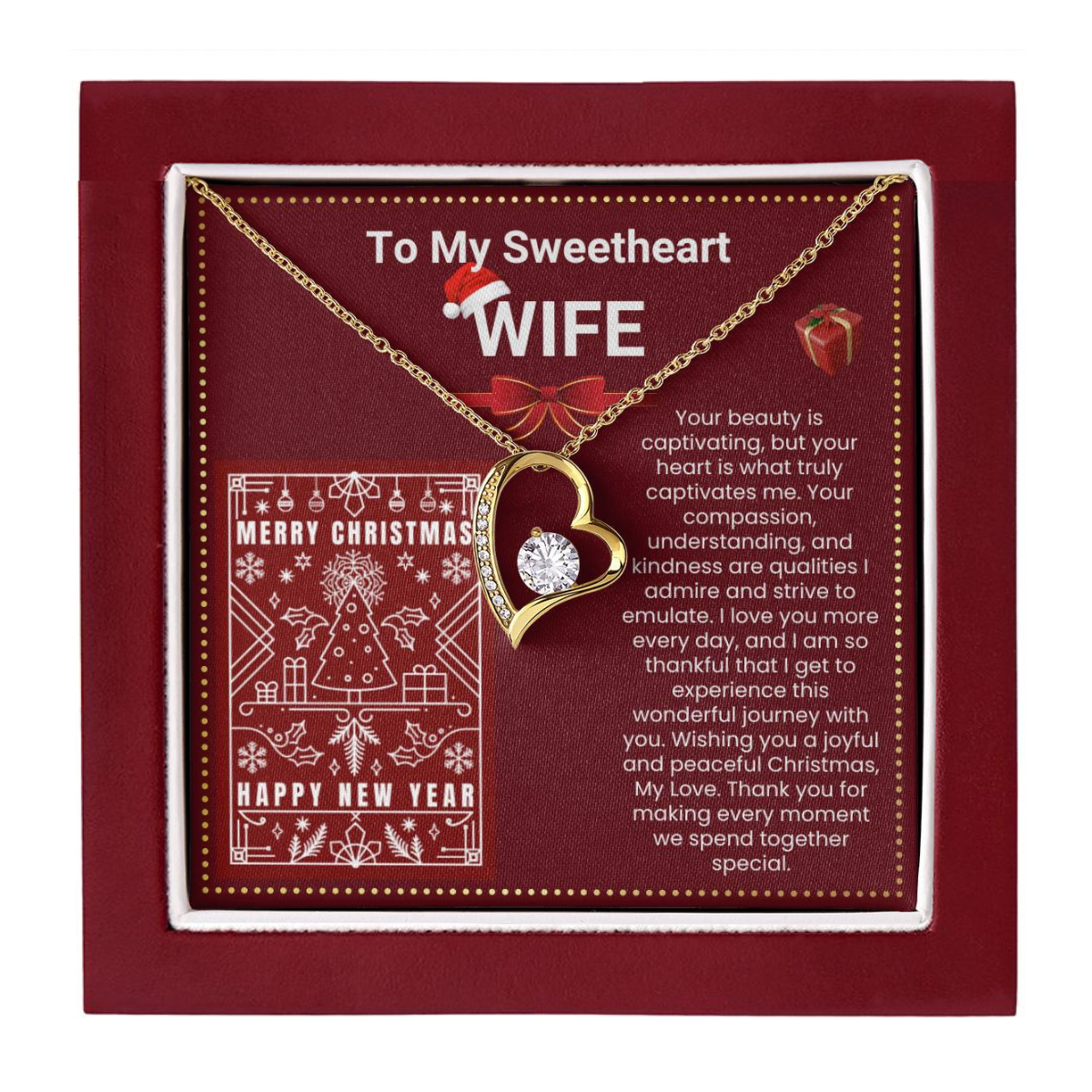 JGF Jewelry Gifts for Family Christmas Message Card For Wife Simple Silver Necklace For Women Heart