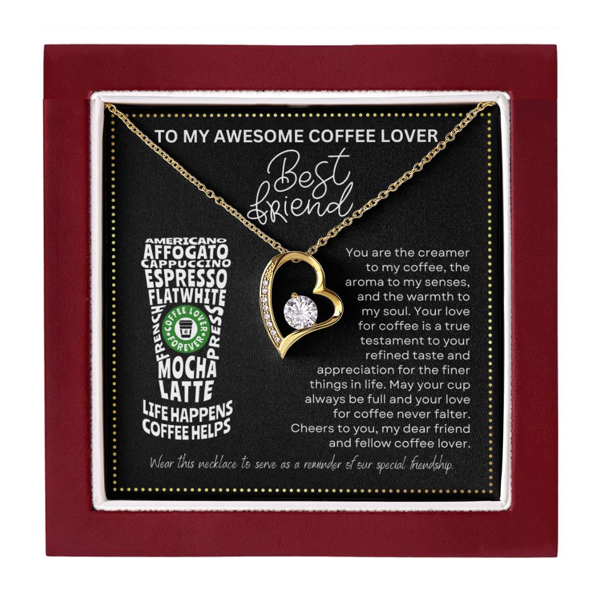 JGF Jewelry Gifts for Family Coffee Lover Best Friend Single Heart Necklace