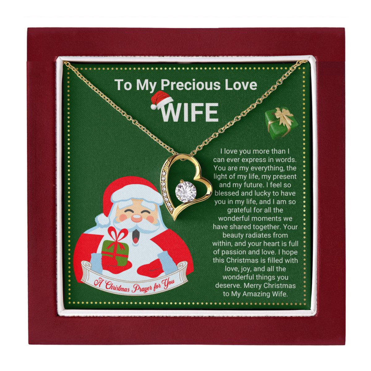 JGF Jewelry Gifts for Family Christmas Message Card For Wife Heart Shaped Necklaces For Women Sterling Silver