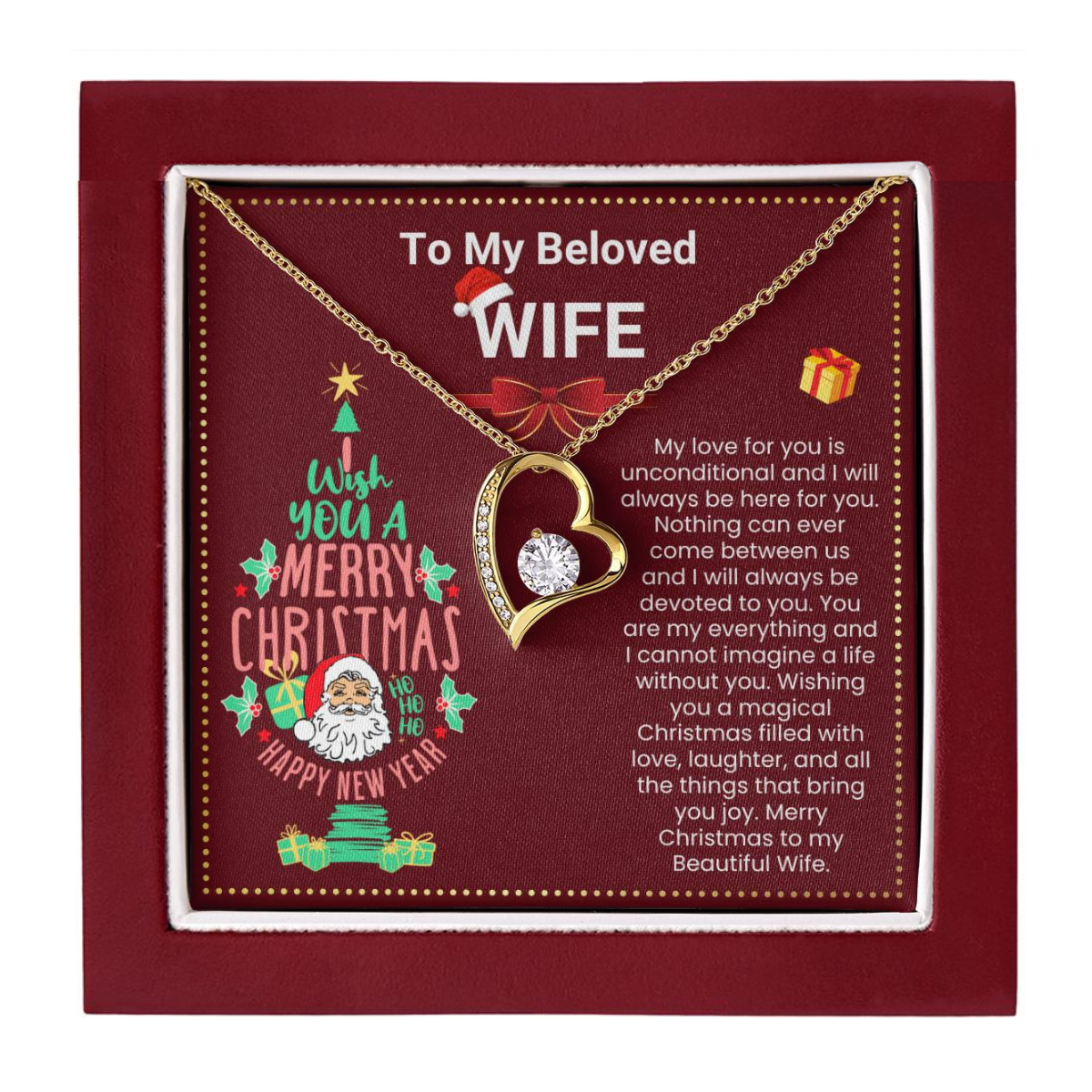 JGF Jewelry Gifts for Family Christmas Message Card For Wife One Heart Short Necklace