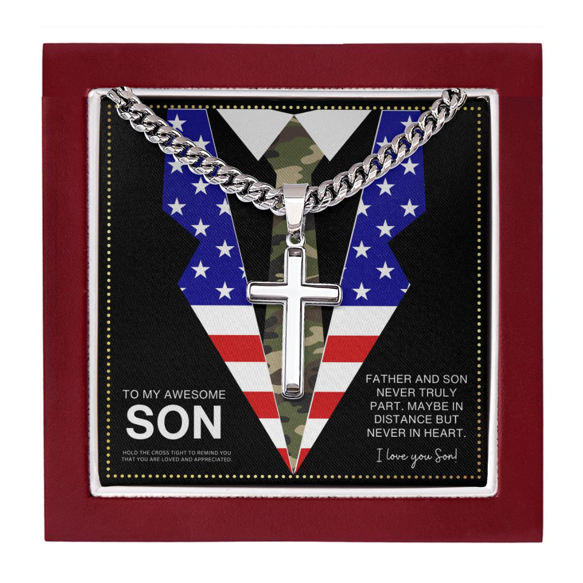 JGF Jewelry Gifts for Family Army National Guard US American Flag Cross Necklace For Men