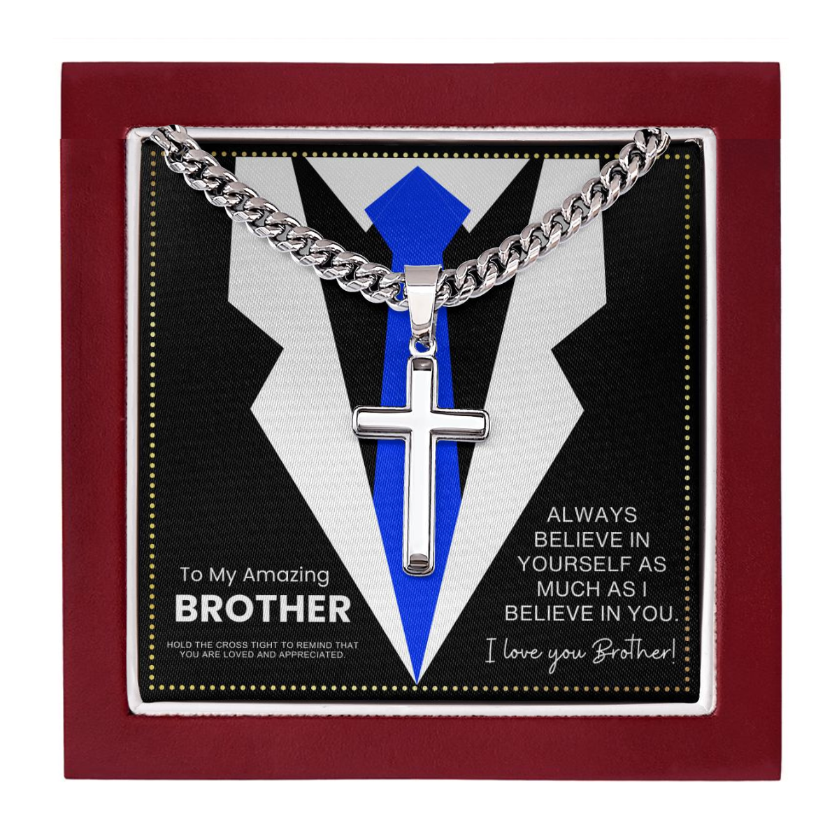 JGF Jewelry Gifts for Family Cross Necklace For Men Stainless Steel for Brother's Birthday
