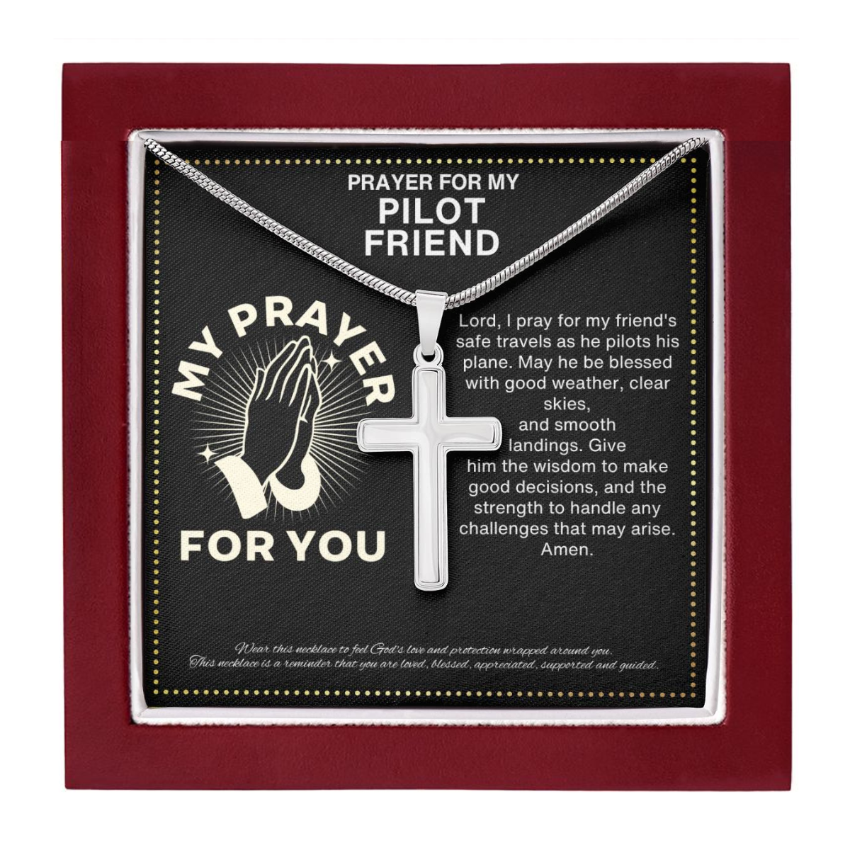JGF Jewelry Gifts for Family Airplane Fighter Pilot Prayer Card Necklace For Men