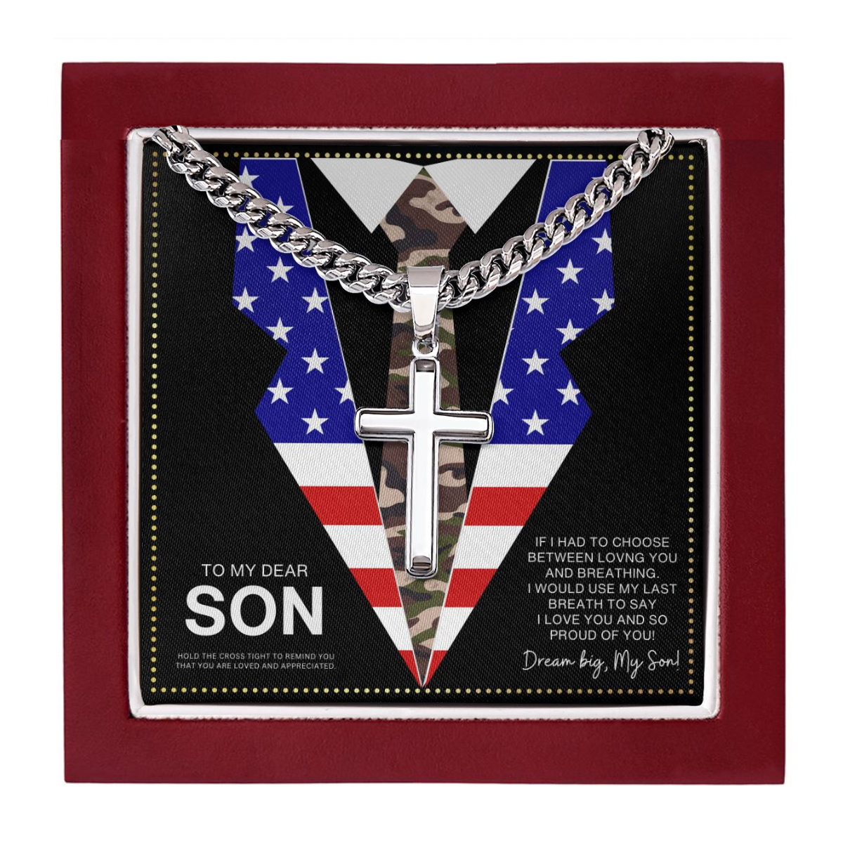 JGF Jewelry Gifts for Family To My Son Necklace US American Flag Navy Marine Corps Army