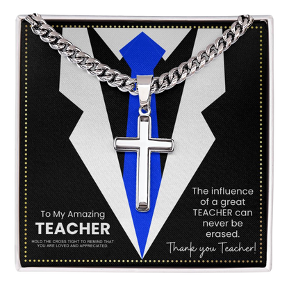 JGF Jewelry Gifts for Family Teacher First Day Of School Men's Sterling Silver Cross Necklace