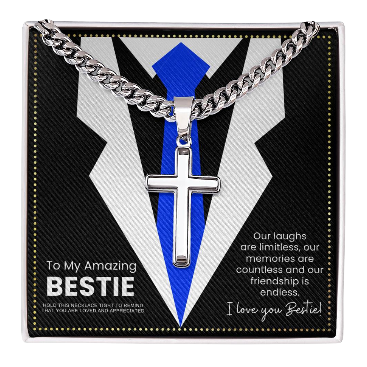 JGF Jewelry Gifts for Family Cuban Link Chain For Men With Cross Pendant For BFF Bestie Best Friend