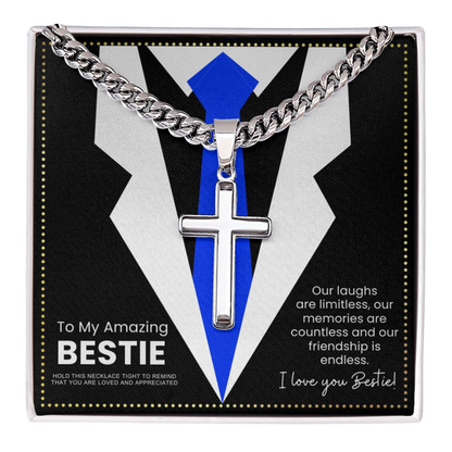 JGF Jewelry Gifts for Family Cuban Link Chain For Men With Cross Pendant For BFF Bestie Best Friend