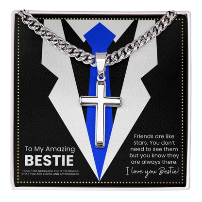 JGF Jewelry Gifts for Family Bestie BFF Cuban Link Chain For Men With Cross Pendant
