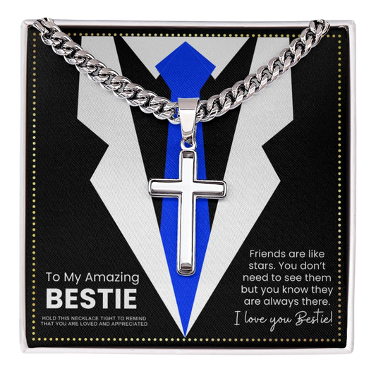 JGF Jewelry Gifts for Family Bestie BFF Cuban Link Chain For Men With Cross Pendant