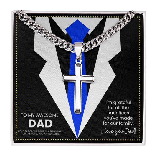 JGF Jewelry Gifts for Family I Love My Dad Silver Cross Necklace For Men
