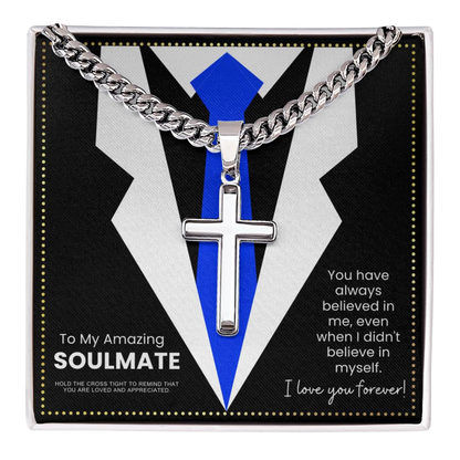 JGF Jewelry Gifts for Family To My Soulmate Cross Necklace For Him