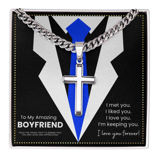 JGF Jewelry Gifts for Family Cuban Chain Cross Necklace For My Boyfriend