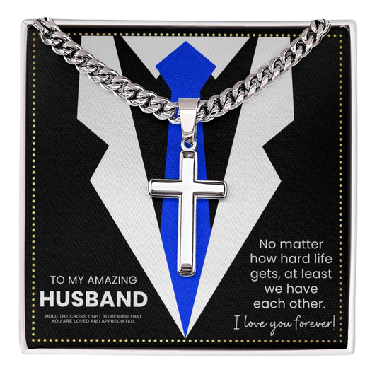JGF Jewelry Gifts for Family Husband Birthday Message Card From Wife Religious Men Crucifix Cross Necklace Catholic