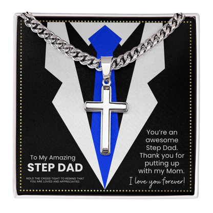 JGF Jewelry Gifts for Family Stainless Steel Gold Cross Necklace For Men Stepfather Step Dad