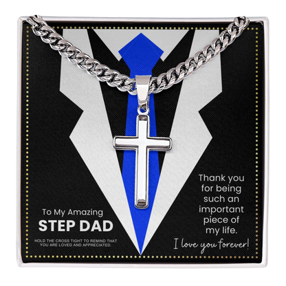JGF Jewelry Gifts for Family To My Bonus Dad Cross Necklace for Step Dad StepDad