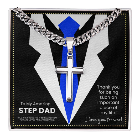 JGF Jewelry Gifts for Family To My Bonus Dad Cross Necklace for Step Dad StepDad