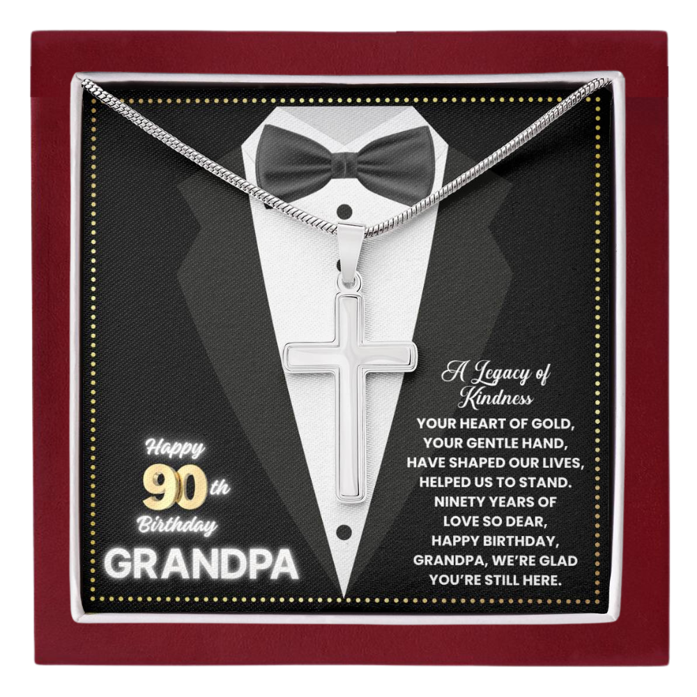 JGF Jewelry Gifts for Family Cross Necklace For Men Happy 90th Birthday Card Grandpa