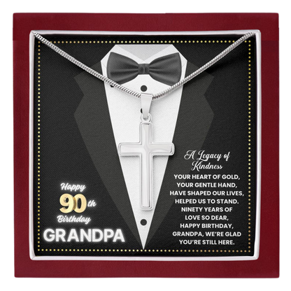 JGF Jewelry Gifts for Family Cross Necklace For Men Happy 90th Birthday Card Grandpa