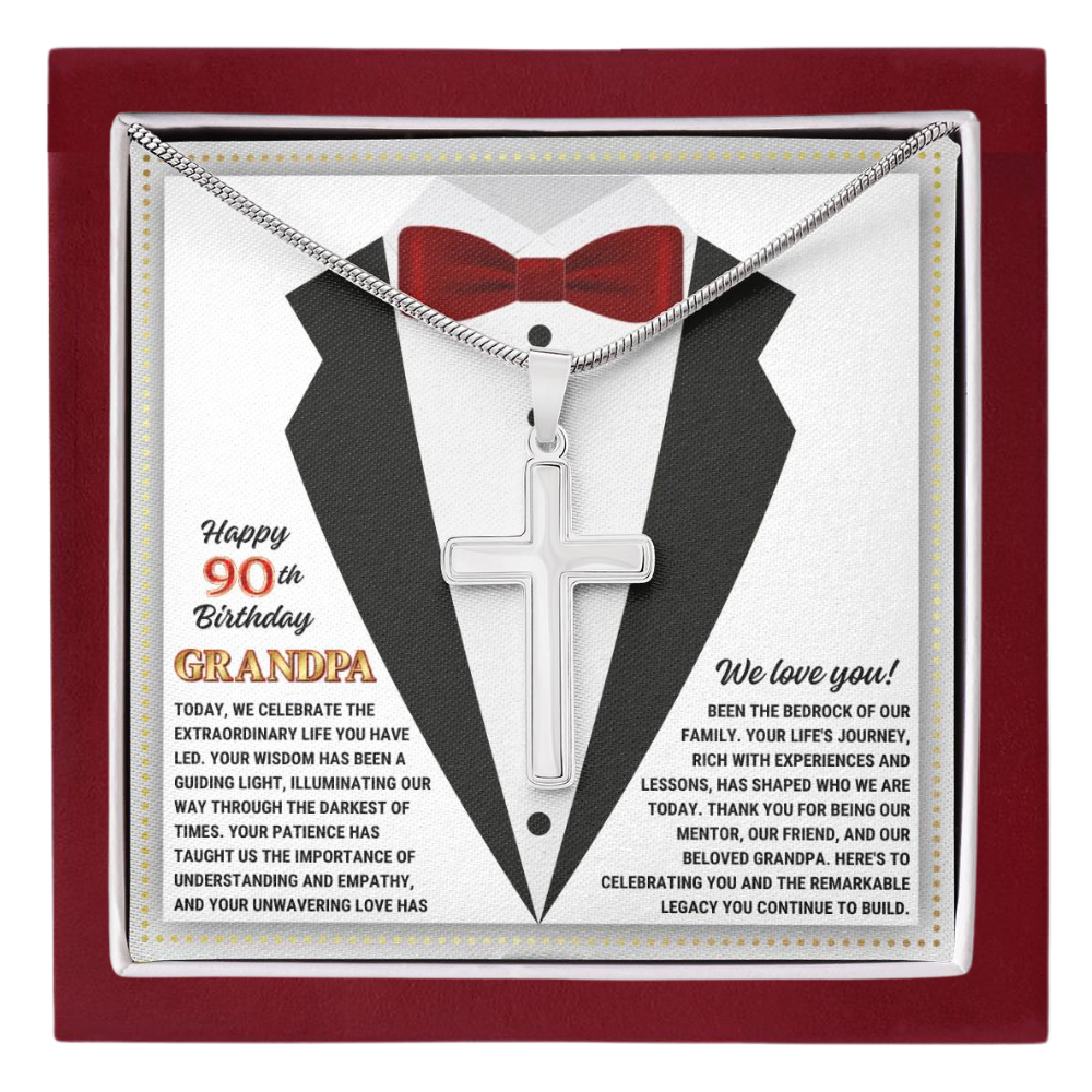 JGF Jewelry Gifts for Family Cross Necklace For Grandpa Happy 90th Birthday Card