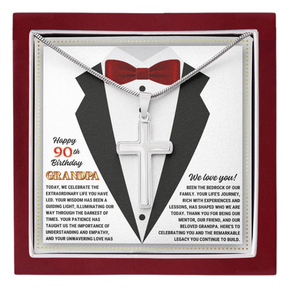 JGF Jewelry Gifts for Family Cross Necklace For Grandpa Happy 90th Birthday Card